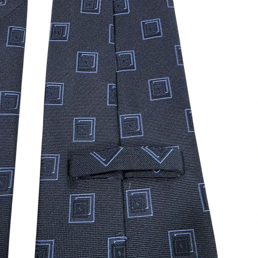 Alan Flusser‎ Mens Silk Necktie Square Pattern Blue Handmade Luxury Formal